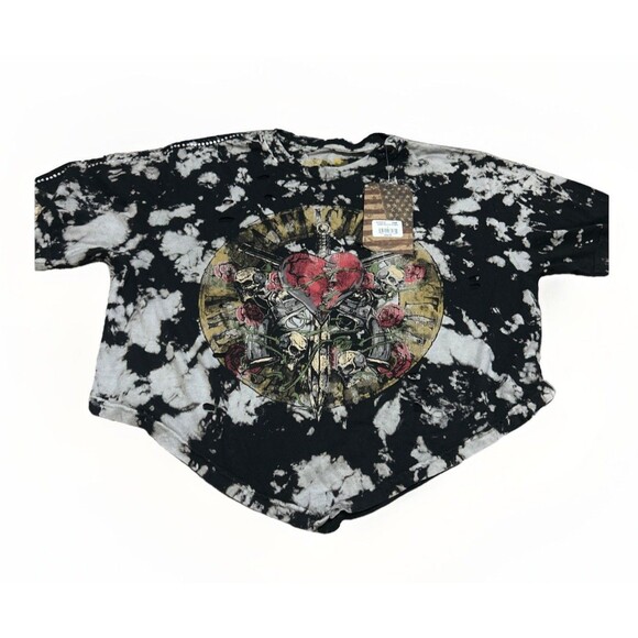 Affliction Women Goth Skulls Heart Rhinestone T-shirt Large Distressed Biker NWT - Picture 3 of 12